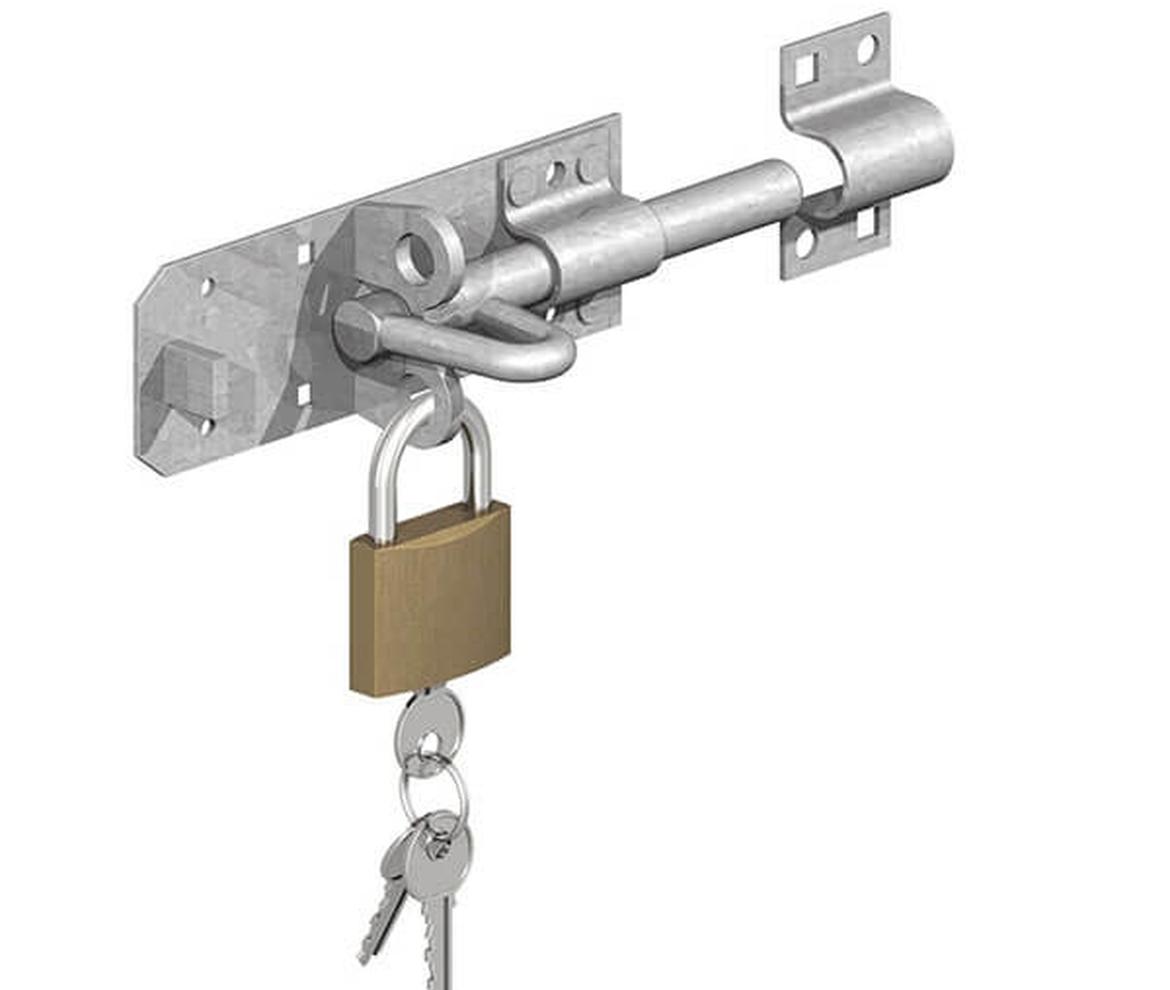 Galvanised Brenton Padbolt Kit with Padlock 150mm - Gate Hardware