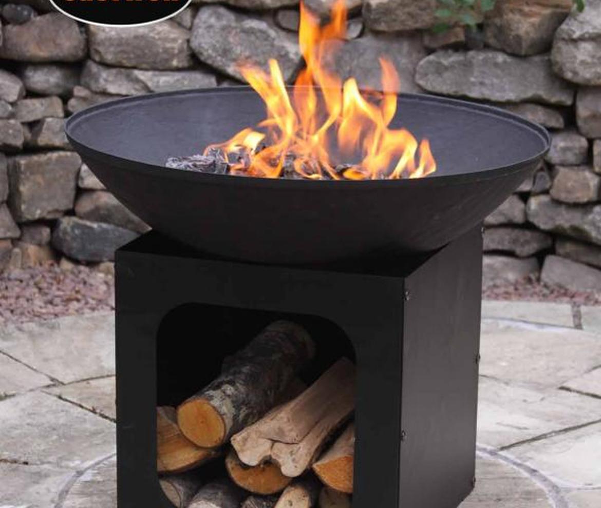 Isla Cast Iron Fire Bowl with Log Store - Fire Pits, Chimineas & Braziers