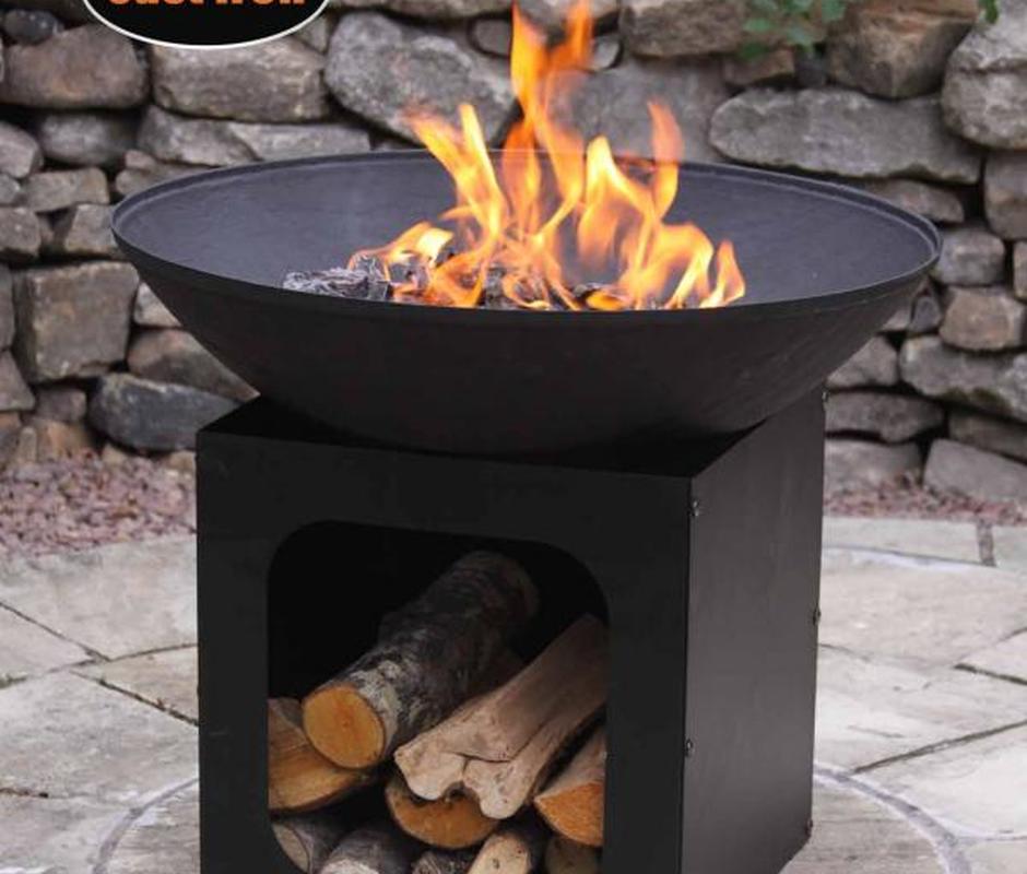 Isla Cast Iron Fire Bowl with Log Store - Fire Pits, Chimineas & Braziers