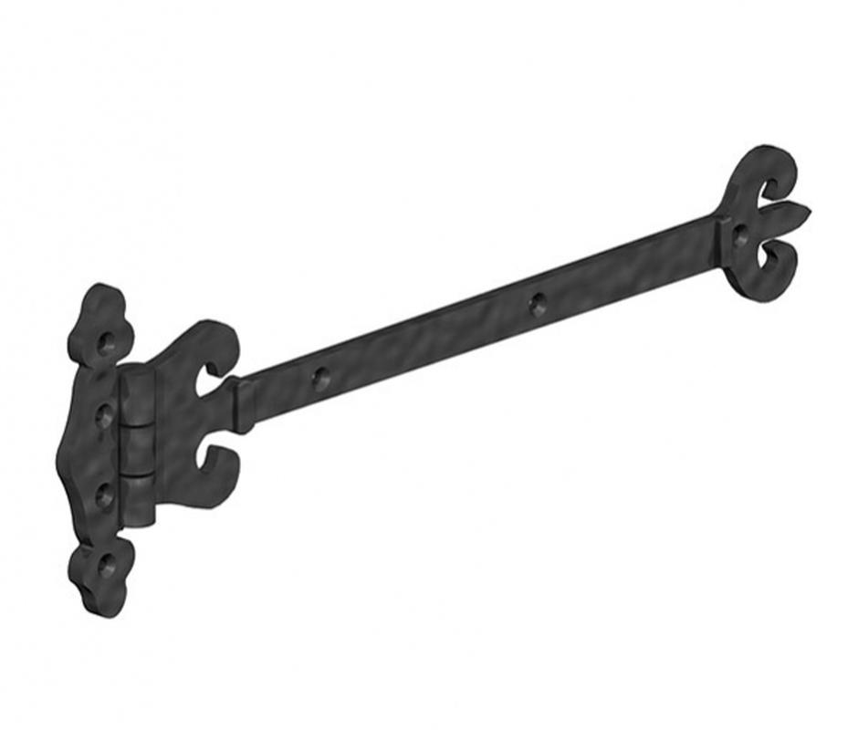 Epoxy Black Ornamental Fleur De Leys Hinges 300mm - Gate Hardware