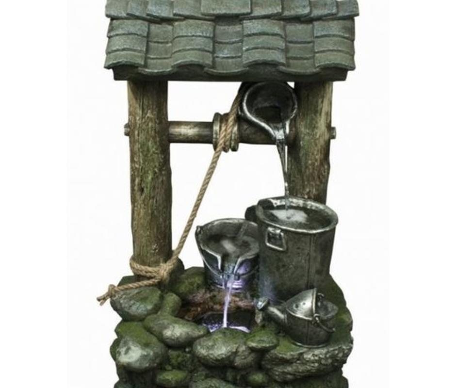 3 Bucket Wishing Well Water Feature with LED Lights - 